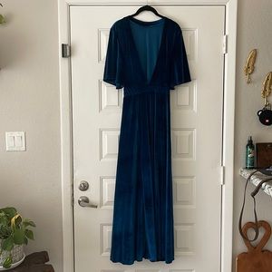 Teal velvet low cut maxi dress